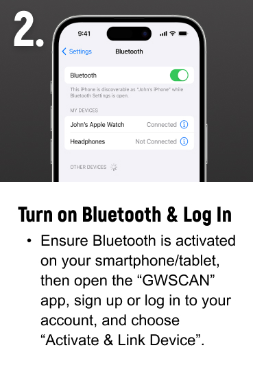 Turn on Bluetooth & Log In