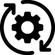 Icon of a gear with 2 arrows in a circle around it