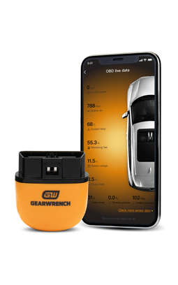 GWSCAN dongle with smartphone app open on a smartphone