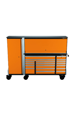 GEARWRENCH 72" x 24" roller cabinet outfitted with a top hutch and side locker on a transparent background