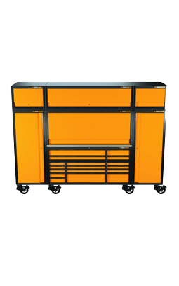 GEARWRENCH 83238 72" x 30" rolling cabinet kitted with side lockers, small top lockers, a large top locker, and a top hutch