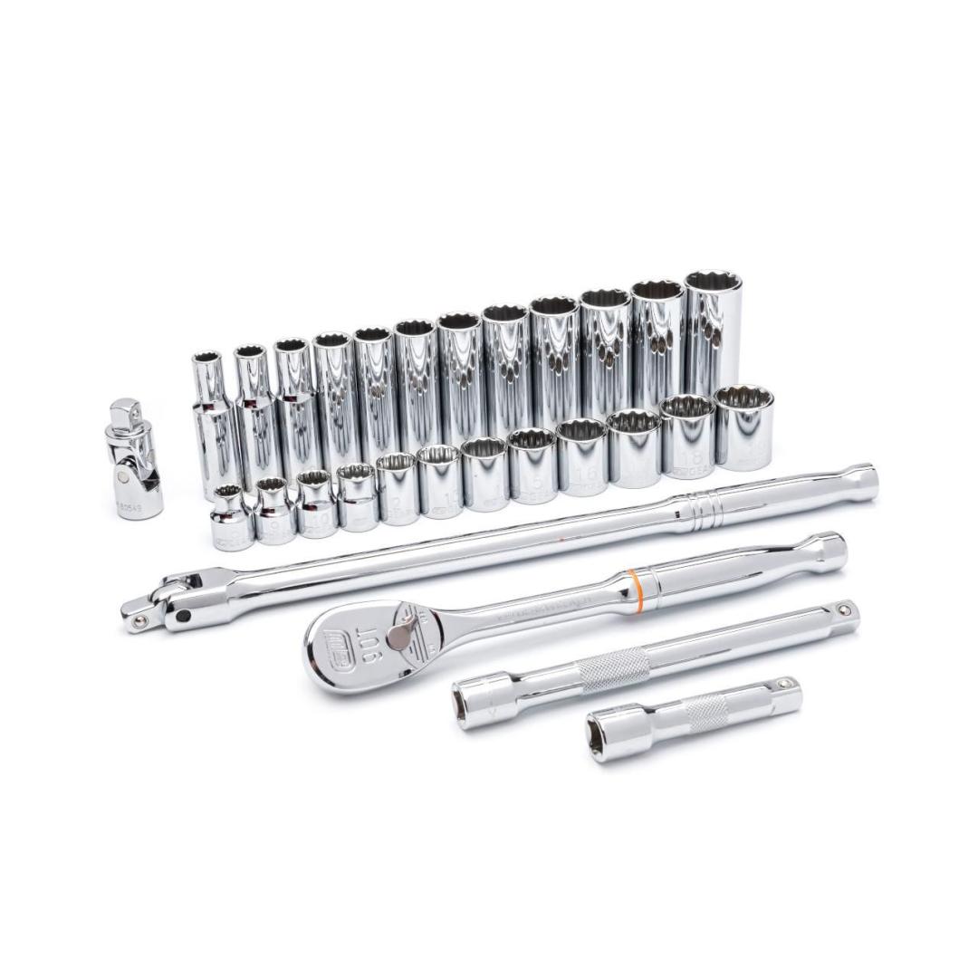 29 Pc. 12 Point Standard & Deep Metric Mechanics Tool Set