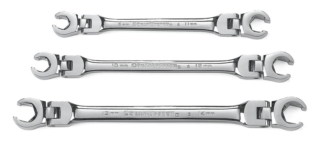 3 Pc. Flex Head Flare Nut Metric Wrench Set