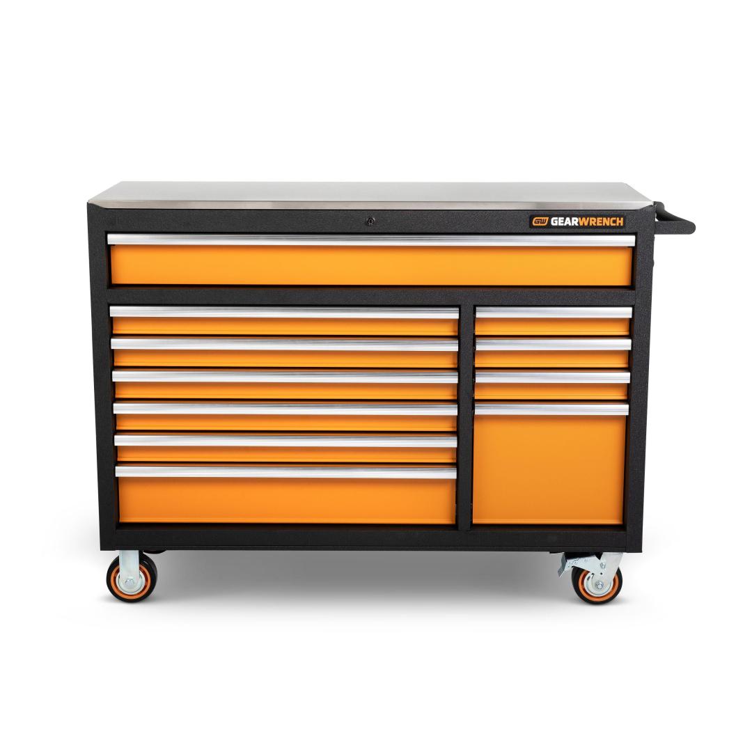 52 11 Drawer Rolling Cabinet with Stainless Steel Worktop