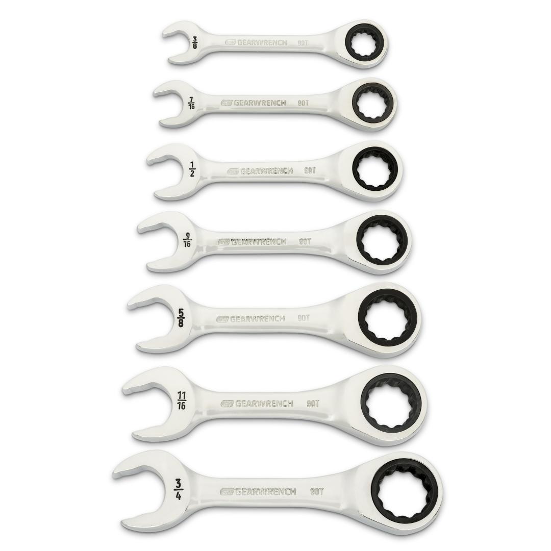 7 Piece 90T Stubby Combination Wrench Set