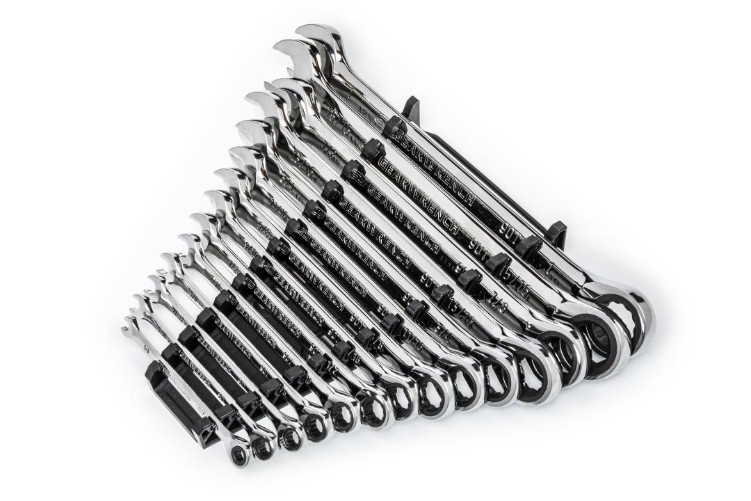 14 Pc. 90-Tooth 12 Point SAE Combination Ratcheting Wrench Set 