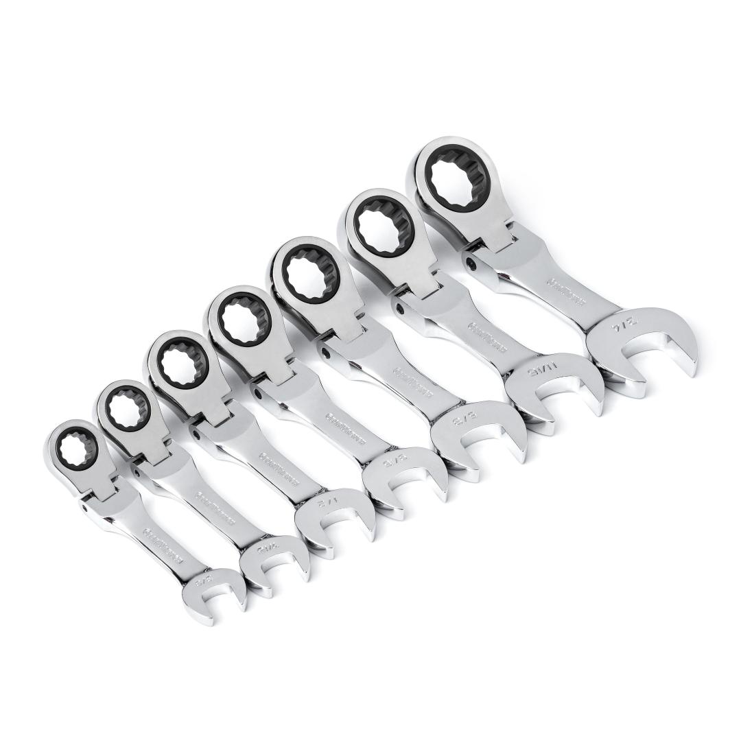 7 Pc. 72T Stubby Flex Head Ratcheting SAE Wrench Set