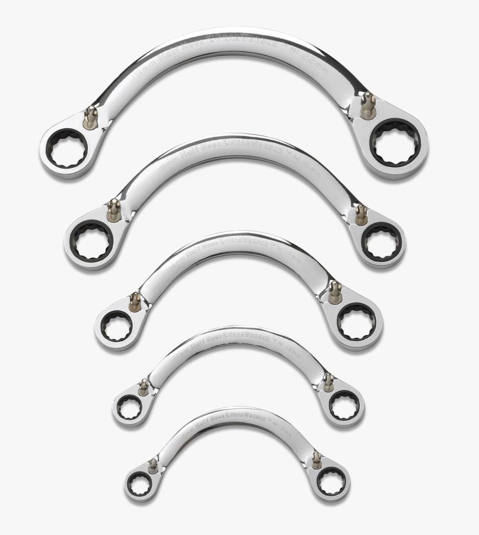 GearWrench 9850 Metric Half Moon Reversible Ratcheting Wrench Set 5 pc
