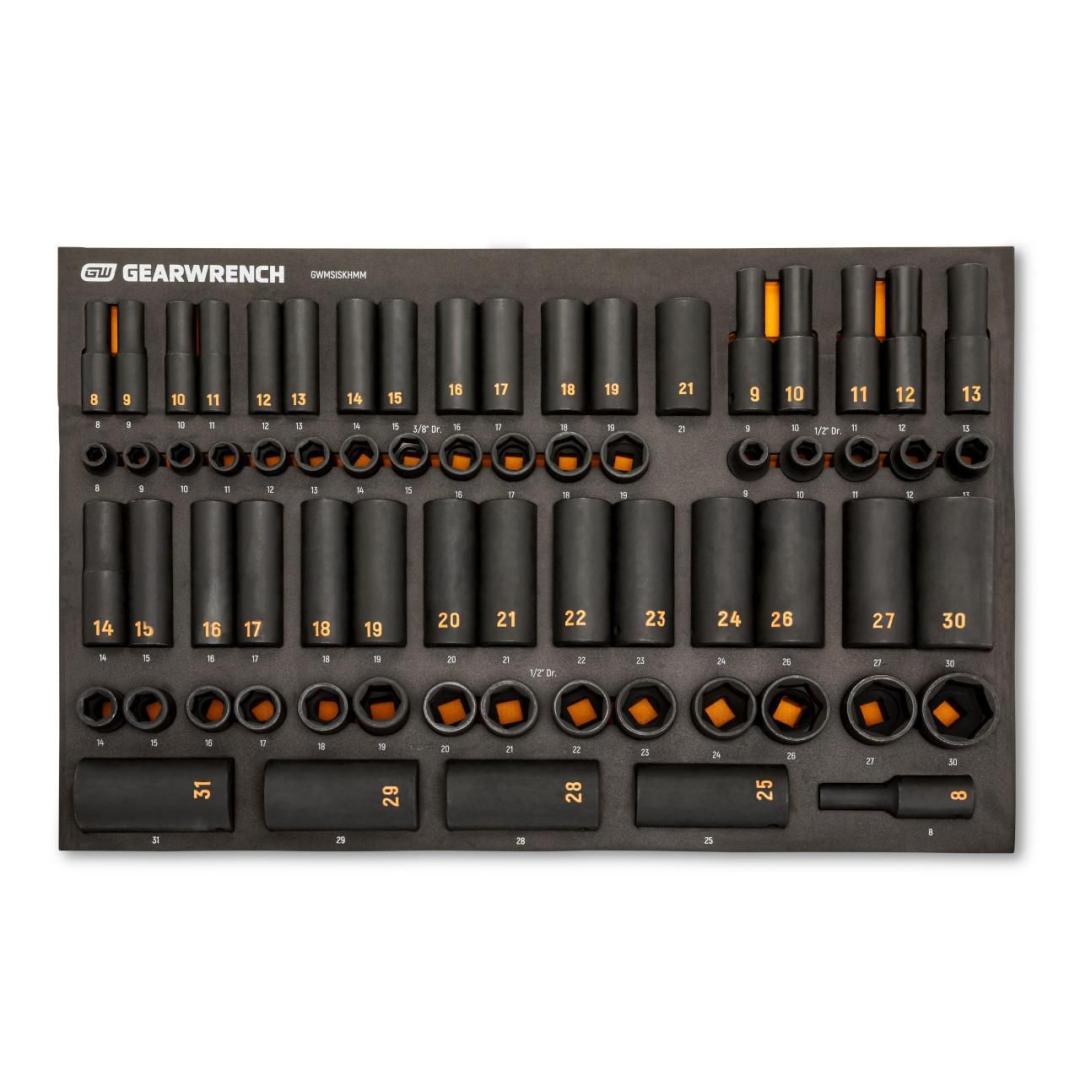 68 Pc 3/8” & 1/2” Dr 6 Pt Metric Hi-Viz Impact Socket Set