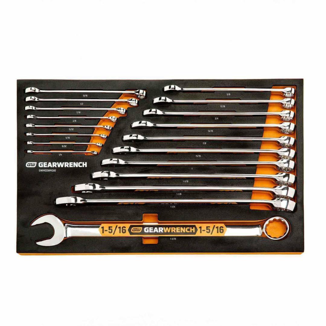 19 Pc 12 Pt Hi-Viz Long Pattern SAE Wrench Set