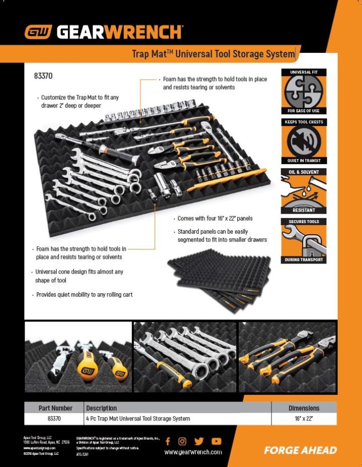 GearWrench 83370 4-Piece Trap Mat Universal Tool Drawer Liners