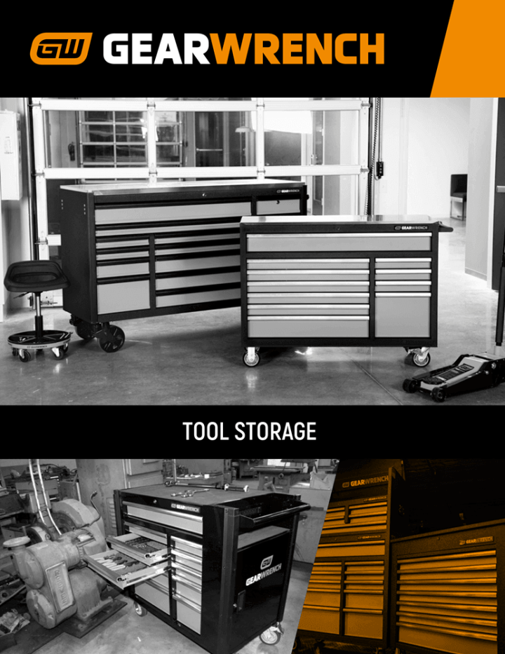Cover page of the GEARWRENCH Tool Storage brochure