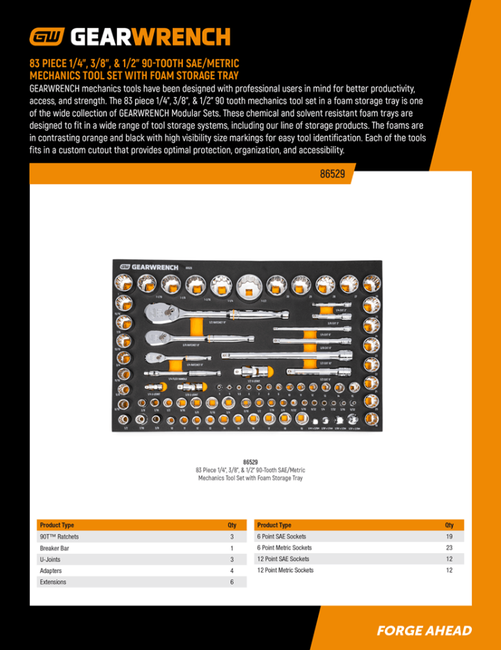 GEARWRENCH 86529 Set Contents
