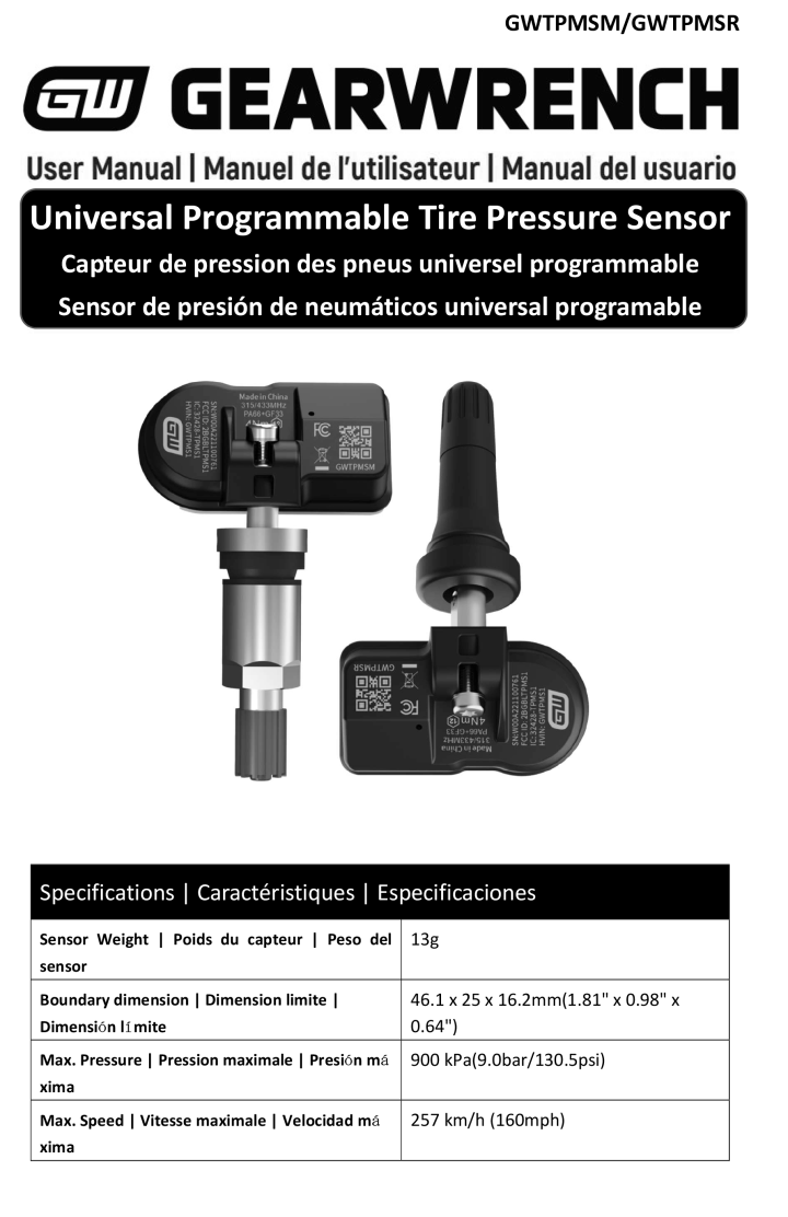 Cover sheet for the Universal Programmable TPMS Tool