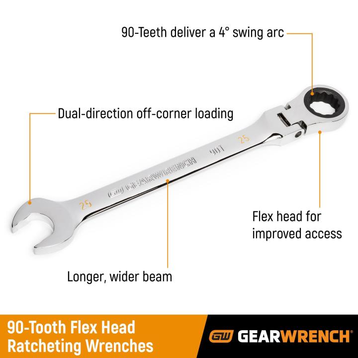 10 Pc. 90T 12 Pt Flex Ratcheting Combination SAE Wrench Set