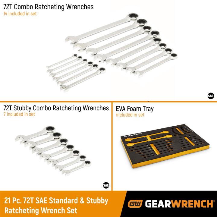 21 Pc. 72T Ratcheting Wrench Set with Foam Storage Tray