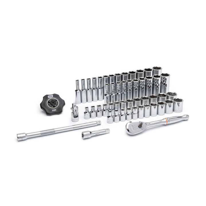 51 Piece 1/4 Drive 6 Point 120XP Standard and Deep SAE/Metric Mechanics Tool Set on white background