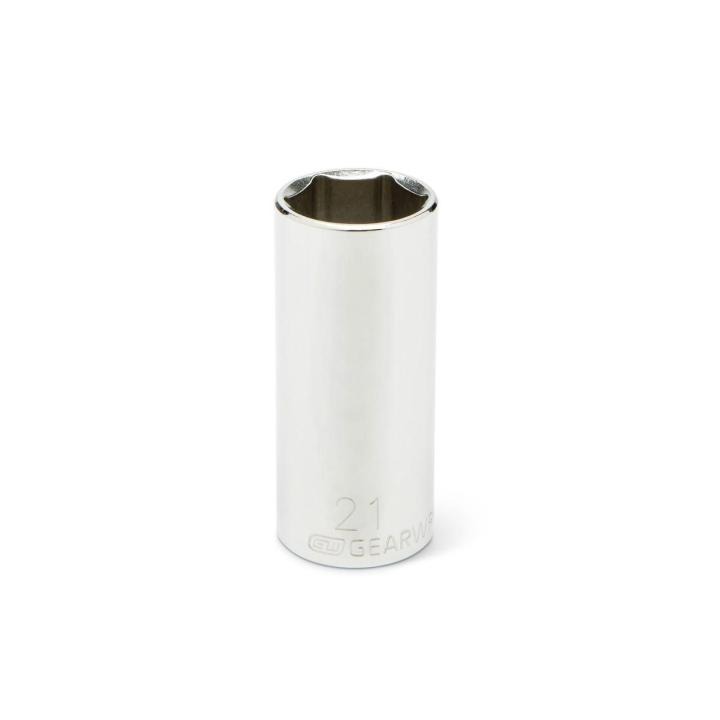 Image of the GEARWRENCH 3/8 Drive 6 Point Deep Metric Socket 21mm on a white background