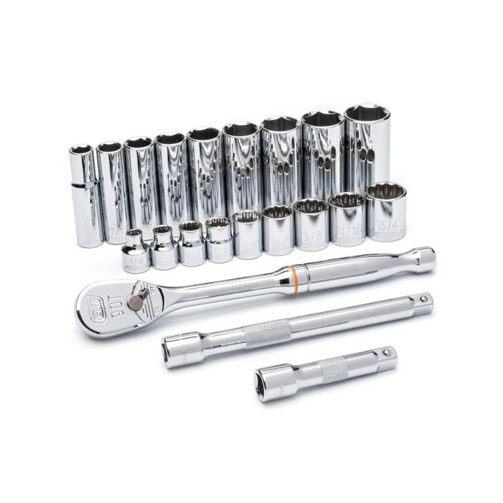 21 Pc. 6 & 12 Point Standard & Deep SAE Mechanics Tool Set