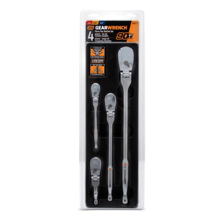 3/8 Drive 90 Tooth Cushion Grip Flex Head Ratchet Set GEARWRENCH 2 Pc 1/4 81204T 