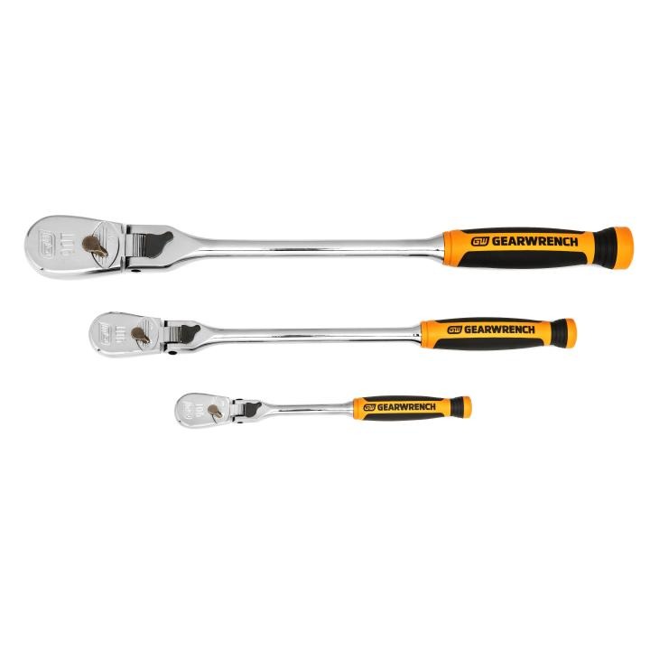 3 Pc 1 4 3 8 1 2 Drive 90 Tooth Dual Material Locking Flex Head Ratchet Set Gearwrench