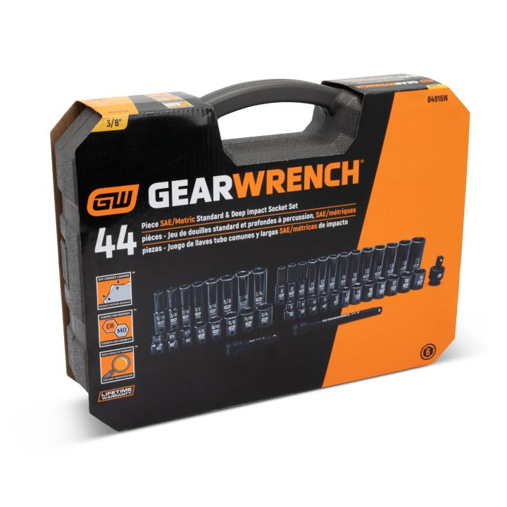 GearWrench 84916N 44 Pc 3/8 Drive 6 Point SAE/Metric Std./Deep Impact Socket 