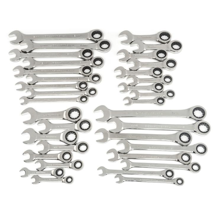 34 Pc. 72-Tooth 12 Point Standard & Stubby Ratcheting Combination SAE/Metric  Wrench Set - Gearwrench