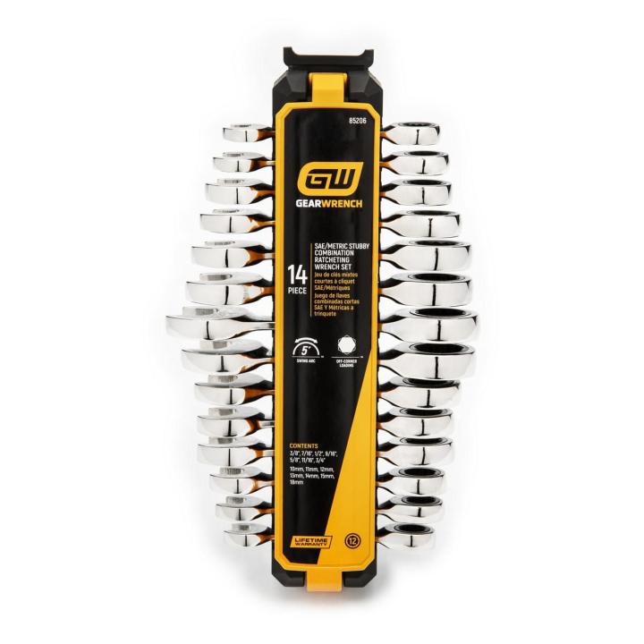 14 Pc. 72T Stubby Ratcheting SAE/Metric Combo Wrench Set