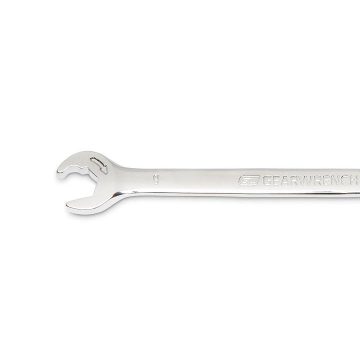Image of the GEARWRENCH  9mm 72-Tooth 12 Point Open End Ratcheting Combination Wrench showing a close up view of the open end