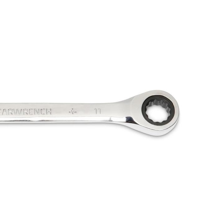 Image of the GEARWRENCH  11mm 72-Tooth 12 Point Open End Ratcheting Combination Wrench showing a close up view of the closed end