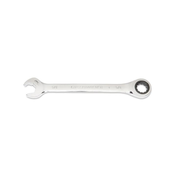 Image of the GEARWRENCH  5/8" 72-Tooth 12 Point Open End Ratcheting Combination Wrench on a white background