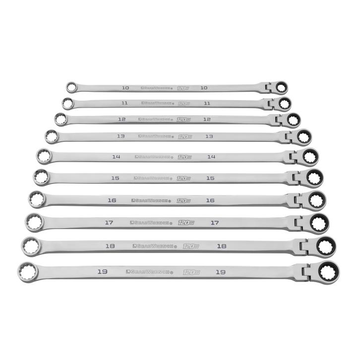10PCS Ratchet Spanner Combination Ratcheting Flexible Head Tool Gear Wrench Set 