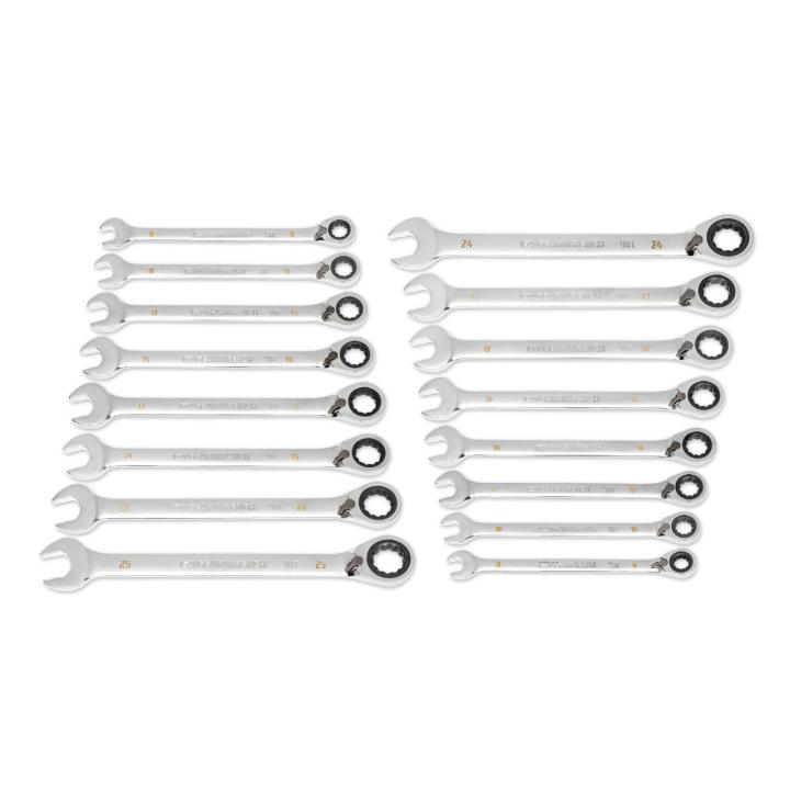 16 Pc. 90T 12 Point Metric Reversible Ratcheting Wrench Set