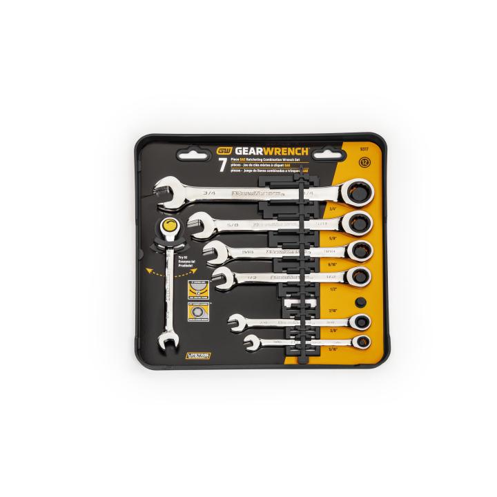 7 Pc. 72T 12 Point Ratcheting Combination SAE Wrench Set