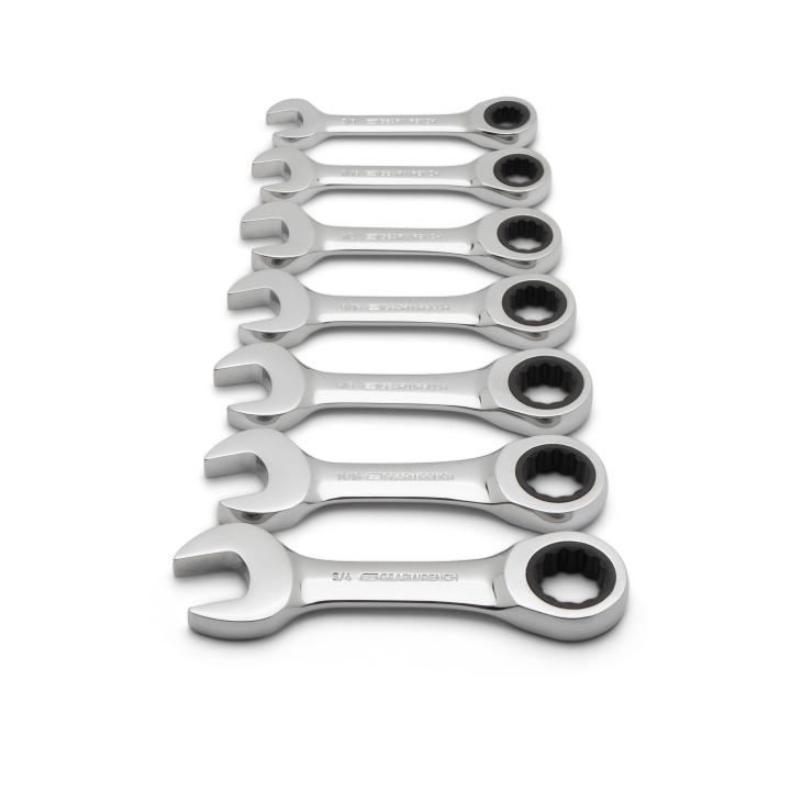 7 Pc. 72-Tooth 12 Point Stubby Ratcheting Combination SAE Wrench 