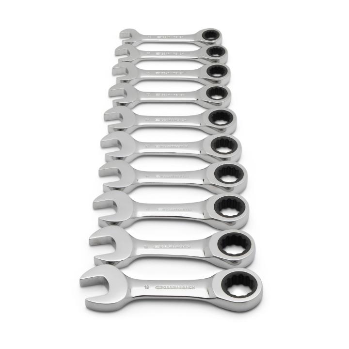 10 Pc. 72-Tooth 12 Point Stubby Ratcheting Combination Metric 