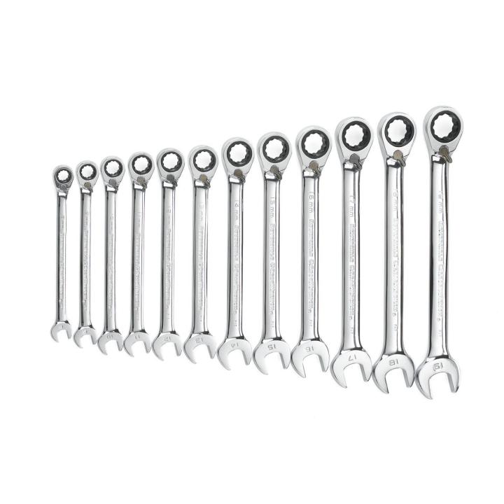 12 Pc 72T 12Pt Reversible Ratcheting Combo Metric Wrench Set