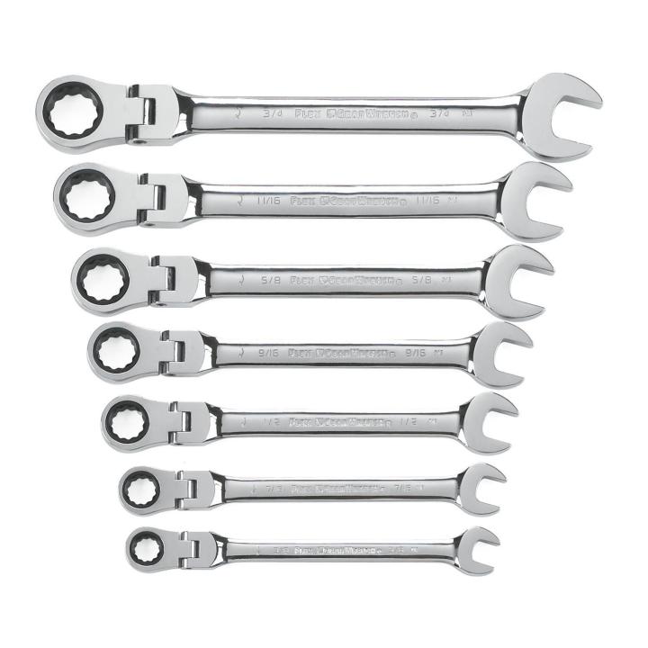 Standard Flex-Head Ratcheting Wrench Set SAE Flexible Spanner Open End Tool Set 