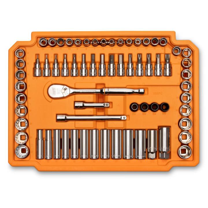Image of the GW168MM orange tray showing the sockets, ratchets and extentions