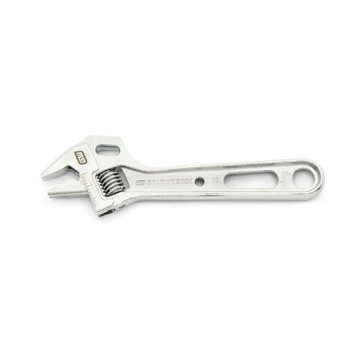 GEARWRENCH 10-inch Lineman Adjustable Wrench (GWAU310VS) with the jaws towards the left side of the image and the handle towards the right side.