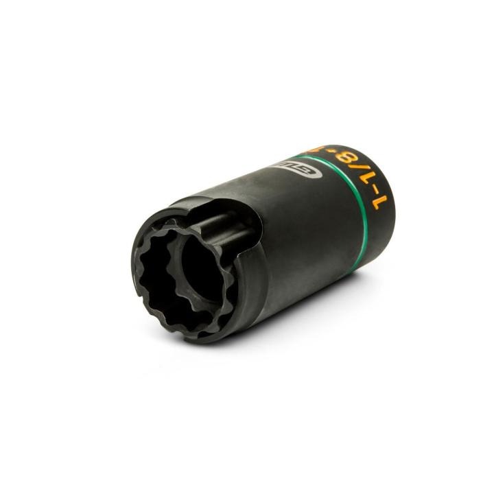 Angled view of GEARWRENCH 1/2 in. drive 3-in-1 lineman 15/16 in. x 1-1/8 in. 12-point slotted deep impact socket.