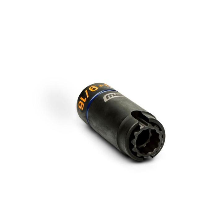 Angled view of GEARWRENCH 1/2 in. drive 3-in-1 lineman 9/16 in. x 3/4 in. 12-point slotted deep impact socket.