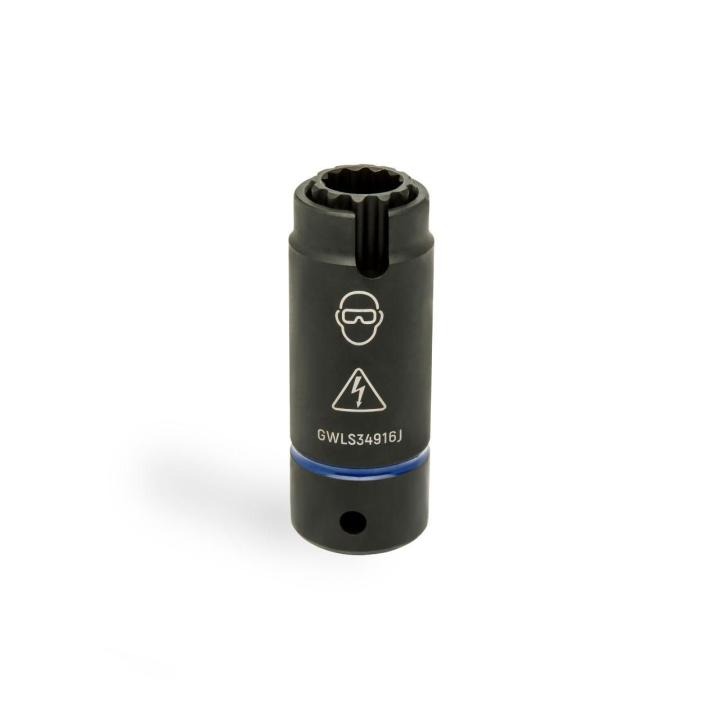 GEARWRENCH 1/2 in. drive 3-in-1 lineman 9/16 in. x 3/4 in. 12-point slotted deep impact socket on white background.