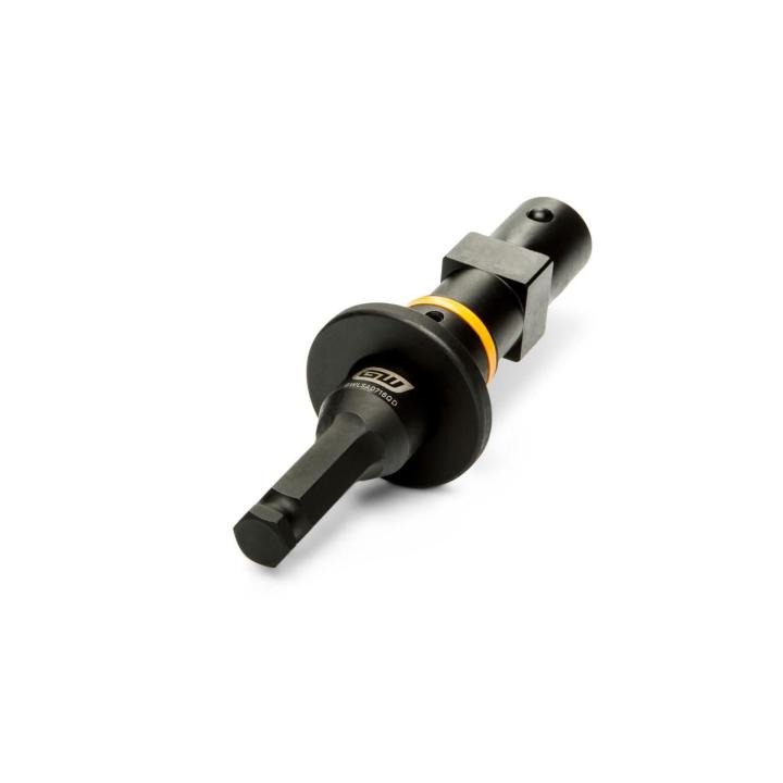GEARWRENCH 7/16 in. hex to 3/4 in. square locking quick disconnect impact adapter with yellow release ring.