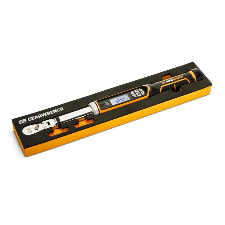 3/8" Electronic Flex Head Torque Wrench in Foam Storage Tray 5-125 ft/lb on a white background