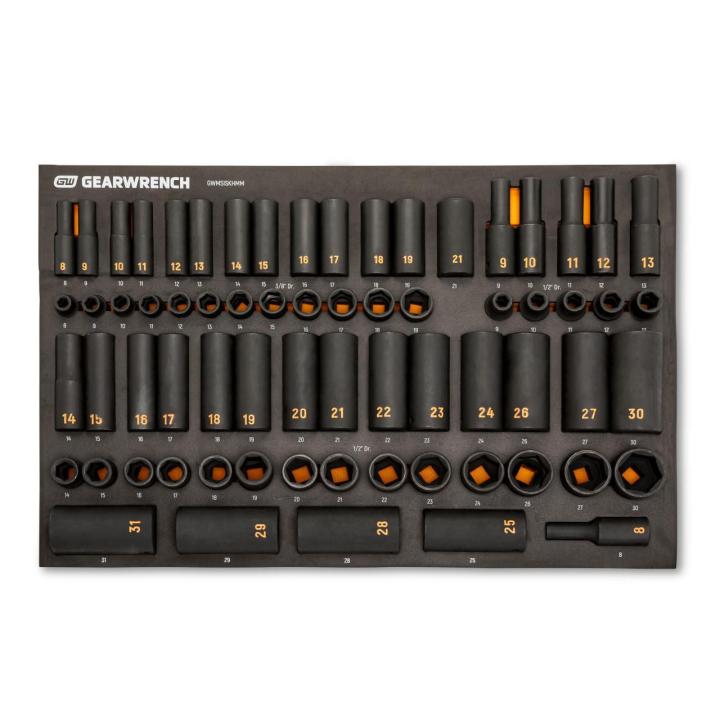 68 Pc 3/8” & 1/2” Dr 6 Pt Metric Hi-Viz Impact Socket Set