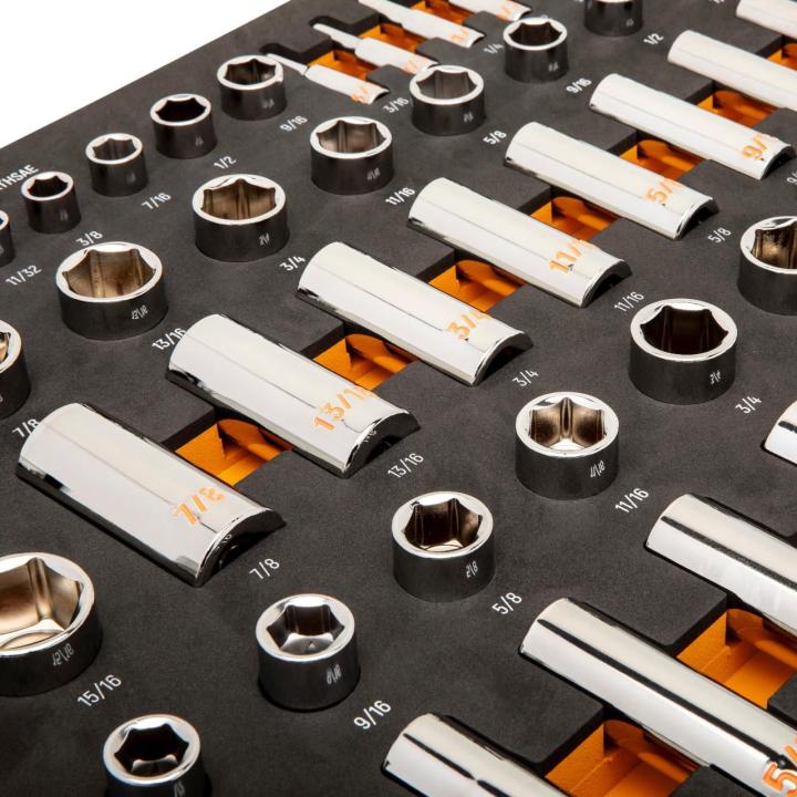 63 Piece SAE Standard & Deep Hi-Viz Chrome Socket Set