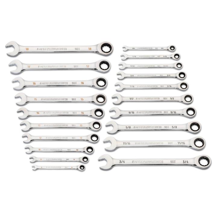 Image of the 20 Piece 90-Tooth 12 Point SAE/Metric Ratcheting Combination Wrench Set on a white background