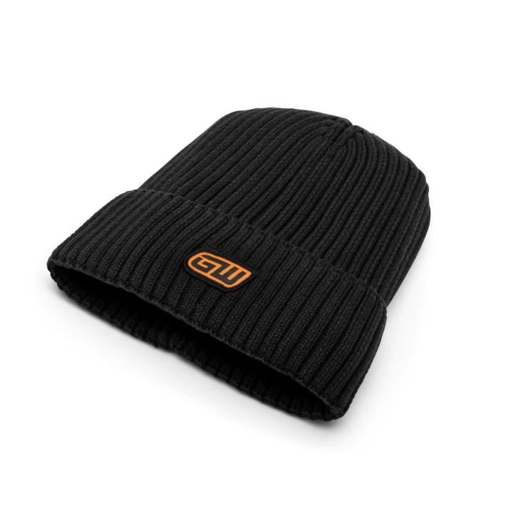 Image of the GEARWRENCH  GWSBB Knitted Cuffed Beanie - Black laying on a white background on an angle