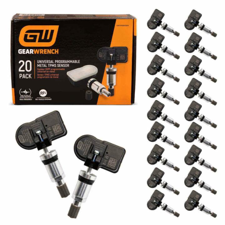 GWTPMSM20PK package with 20 GWTPMSM TPMS sensors surrounding it on a white background
